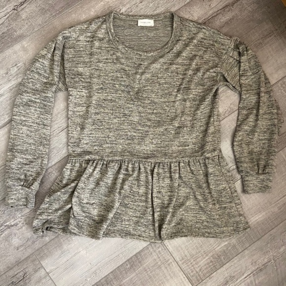Anthropologie Orange Creek Large Peplum Top Long‎ Sleeve Heathered Brown